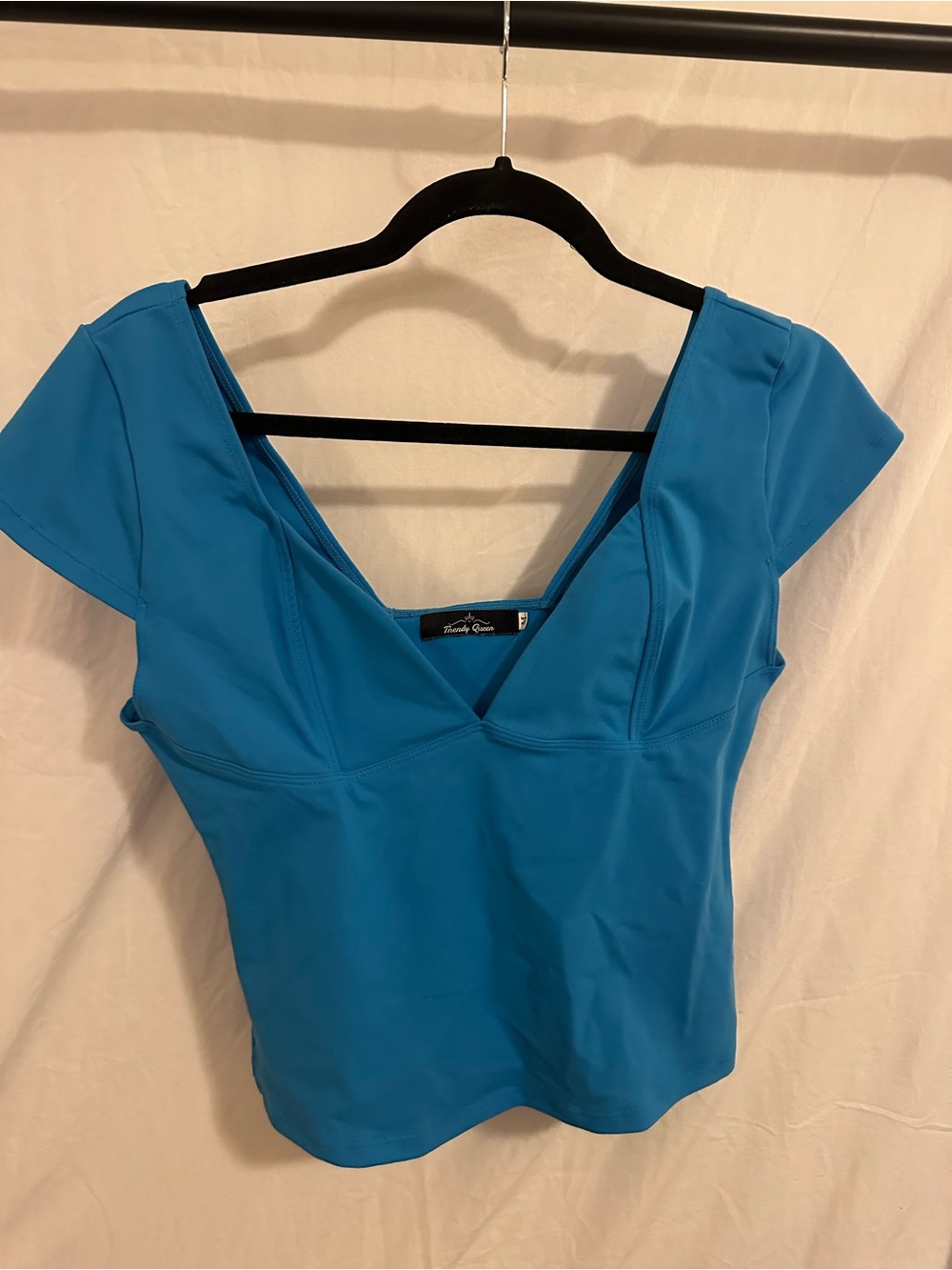 Cap-Sleeve V-Neck Tank Top in Bright Blue